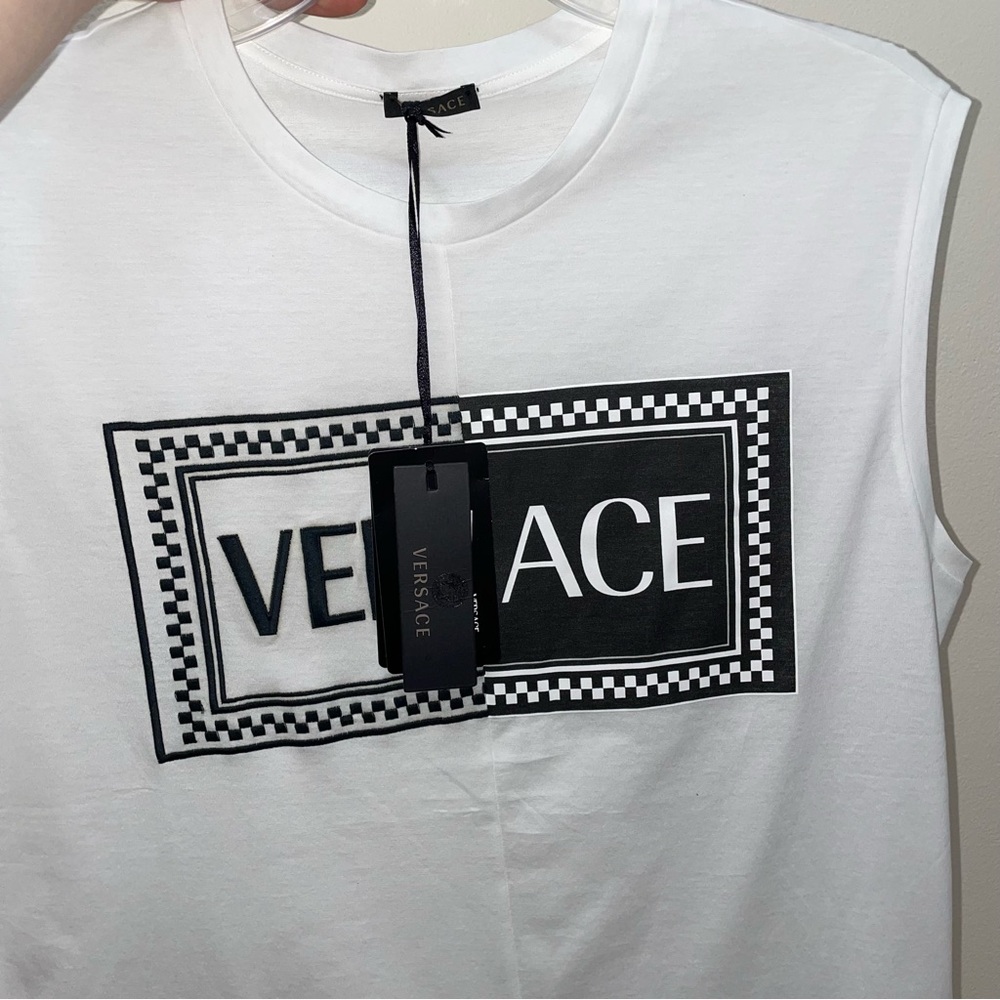 VERSACE Runway NWT Clubbing It Boy Black/White Embroidered Tank Top Sz Small 46 - Picture 6 of 14